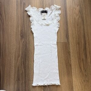 Rosemunde Copenhagen Lace Rib Knitted Silk Top White Excellent Size XS
